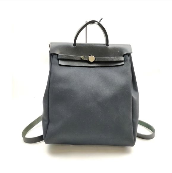 Hermes Handbags - Hermès Toile Vache Calfskin Canvas Backpack Black